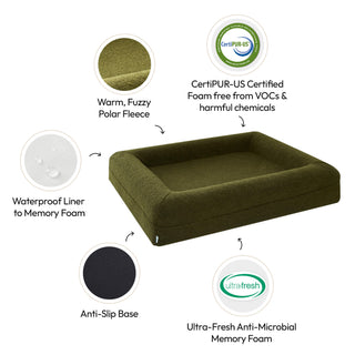 Memory Foam Dog Bed - Polar Fleece Olive